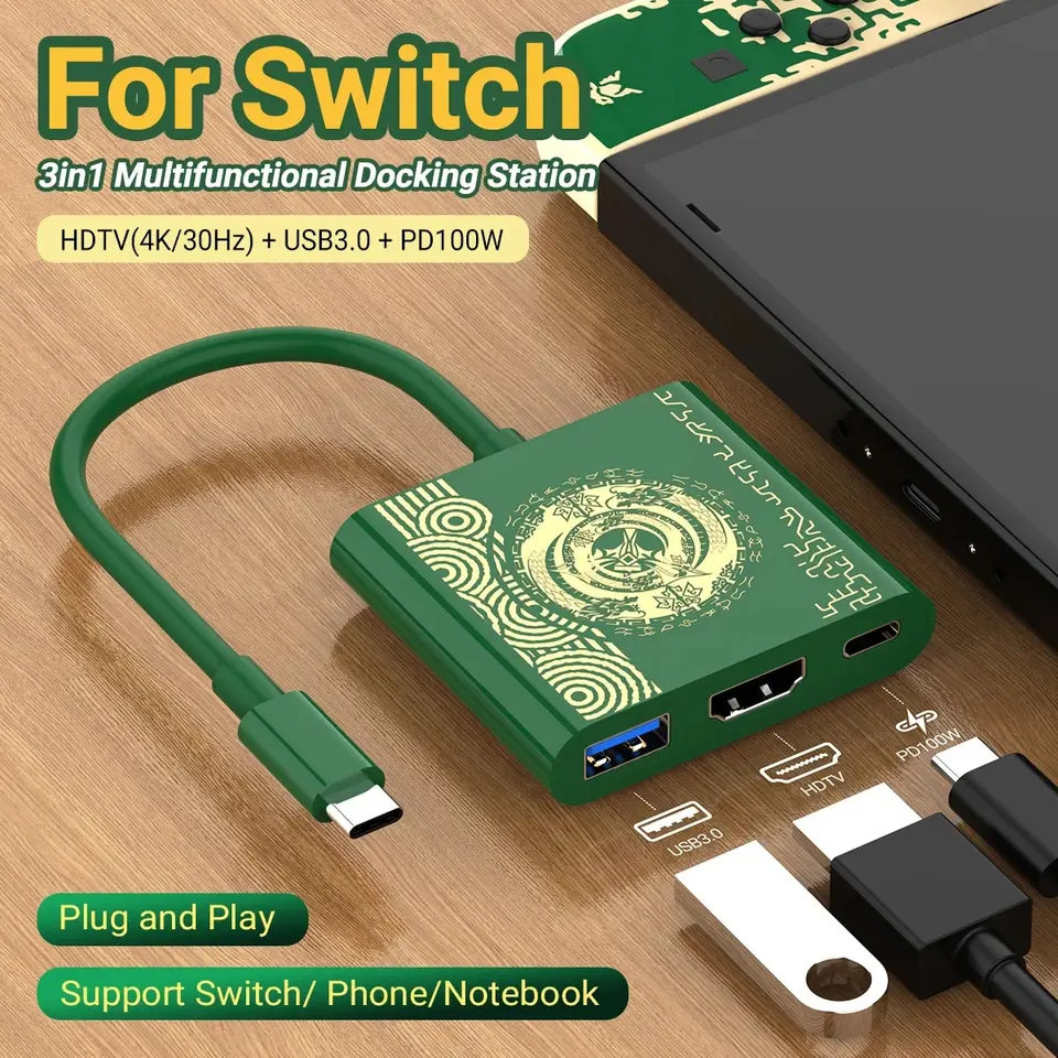 PD100W Game Docking Station pre Nintendo Switch/ OLED Support TV Dock Mode USB-C na 4K HDTV HUB pre notebook iPad pre parný balíček iPad