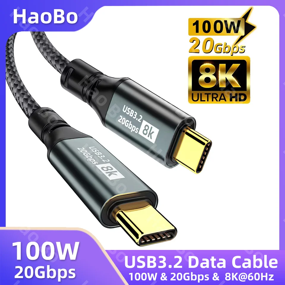 PD100W USB 3,2 20 GBPS Thunderbolt 3 Typ C Type C Kábel 8K@60 Hz USB-C Dátový kábel pre iPhone 15 Pro Max MacBook Samsung 2M 3M