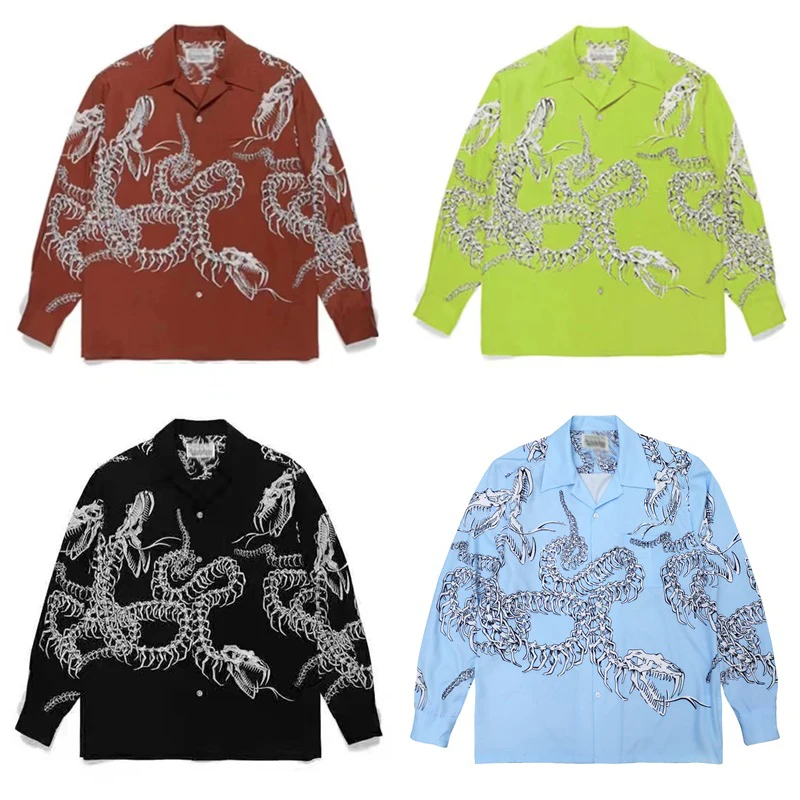 pdmcms 21aw Dragon Bone Plate Snake Havaj Nebeské kráľovstvo Tokio Rayon Loose Long Ruckve tričko Muž