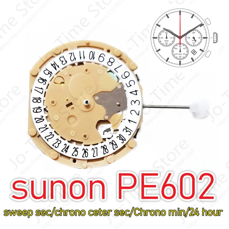 PE602 MOHE SUNON PE60 Quartz Watch Sweep Second Chronograph 3/6/9 Small Hands Chrono Center Second/Chrono Min/24 hodín