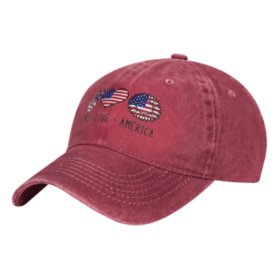 Peace Love America Sunflower Hat Nastaviteľný baseball Cap Cotton Cowboy Hat, Fashion pre muža ženy