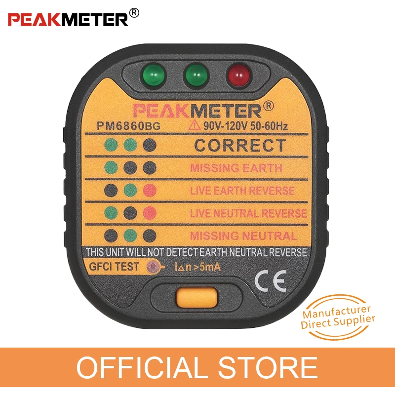 PEAKMETER PM6860 SECKET TESTter 110V/230V s GFCI RCD Test Automatic dlectricity Diagnostický detektor prenosný tester