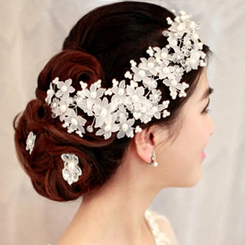 Pearl Crystal Flower Headband Hairband Tiara pre ženy nevesta Party Queen Svadobné svadobné vlasové doplnky šperky čelenka Tiara