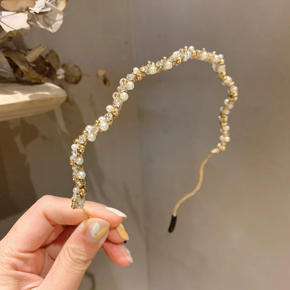 Pearl Dbinestone Wavy Head Hoop čelenka Ženy lesklý krištáľ hlavy dievčat