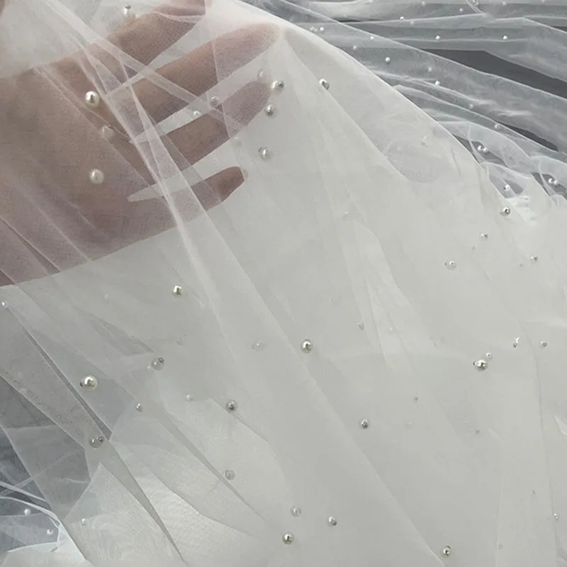 Pearl mesh látky s hrotmi svadobné šaty tanečné šaty čela hlavy mäkká priadza tkanina pri dvore