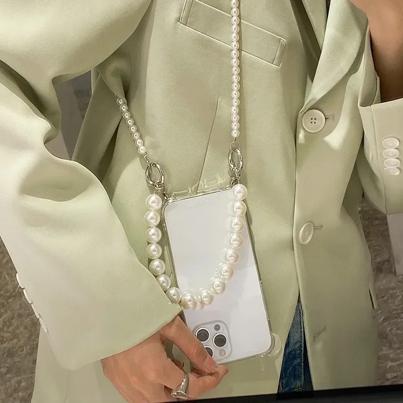 Pearl náramky reťazec krížový náhrdelník na šnúrku pre telefón pre iPhone 15 14 13 12 11 Pro Max8 7 plus nárazový prípad
