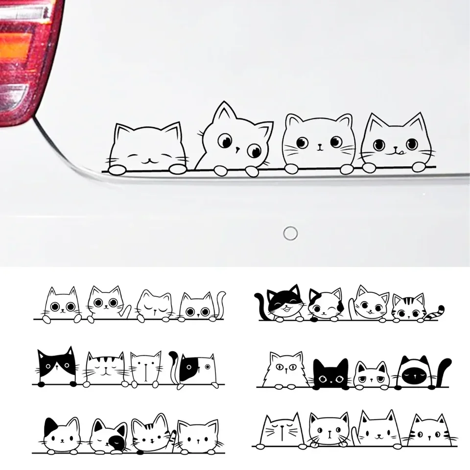 Peeking Cat Vinyl Sticker Car okenný nárazník dekorácia, nálepky Halloween mačiek