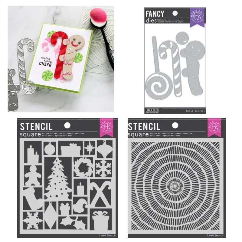 Peeking Gingerbread Man Circular Grid Holiday Metal Cutting Dies Remese Silikone Stamps Scrapbooking na Mak