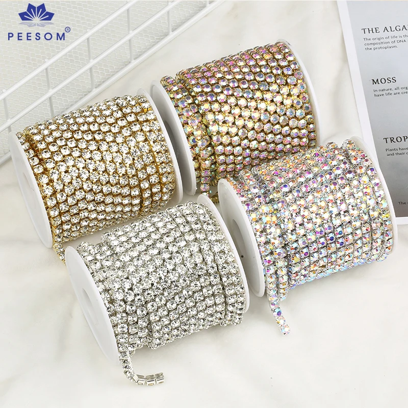 Peesom 5 mm/6 mm veľkej veľkosti AAAA Sliver/Gold AB Crystal Shinestone Cup Chain Tem