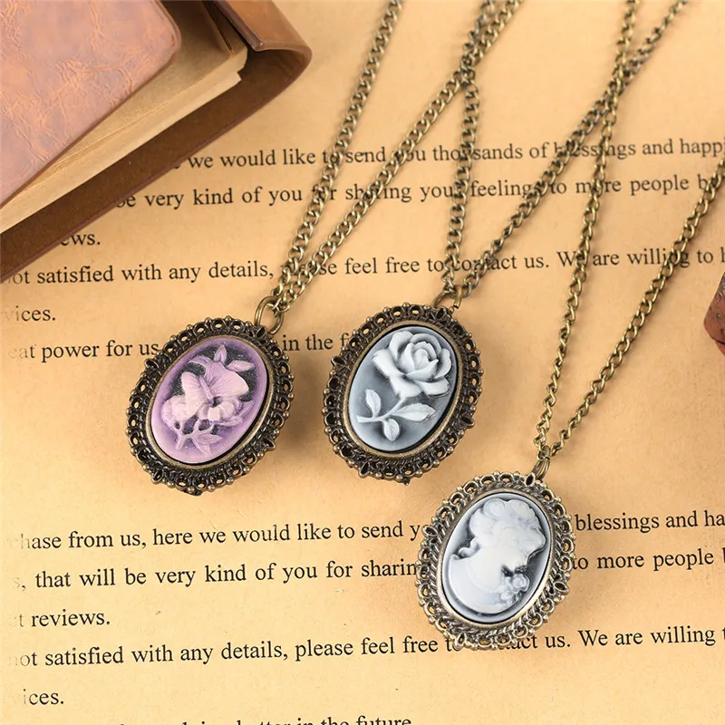 Pekná kvetinová dáma náhrdelník pre ženy dámy Quartz Pocket Watch Girlfle Girlls Girls Darčeky bronz vintage prívesok hodinky reťaz