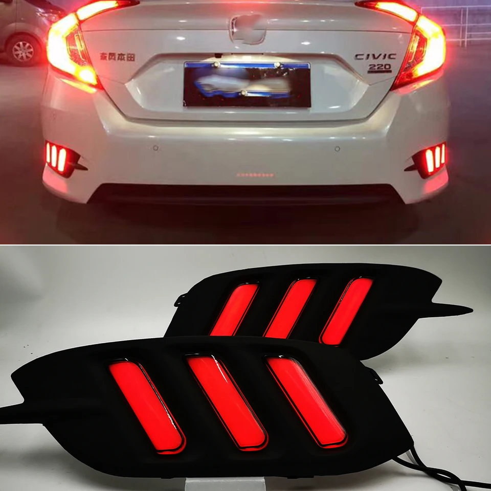 Pekný 1 pár LED reflektor TACH SVETLO BRKOVANIE VÝSTRAHA LAMP Zadná hmlová lampa Zadný nárazník pre Honda Civic 2016 2017 2018
