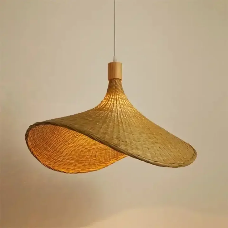 PENDANT LIGHT RATTAN Závesný šnúra bambusová lampa Stlmiteľná košík, konope lana zástrčka v stropnom svietide