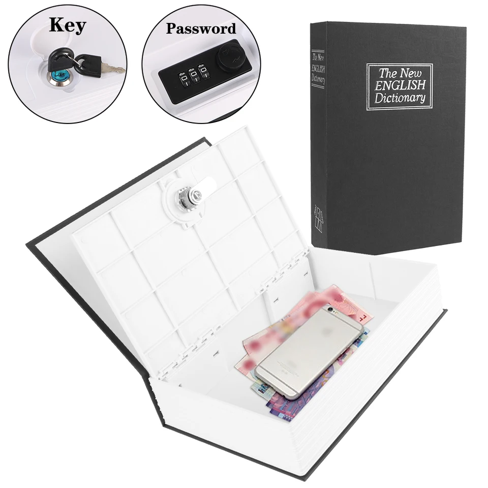 Peniaze skryté kľúče bezpečné box s kombináciou uzamknutia kľúča skrinka Slovník Dictionary Book Cash Bill Money Moin Coin Storage Zamknúť šperky