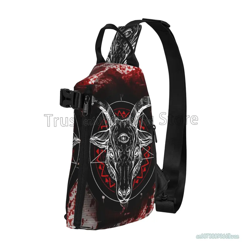 Pentagram Baphomet Satanická koza hlava lebka lebka tašky Príležitostné krížové turistické turistické hrudné batoh jedno rameno pre mužov