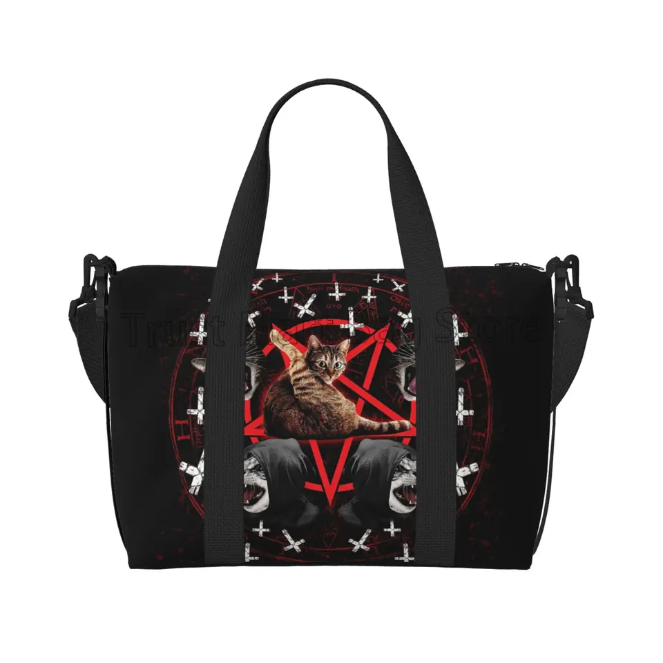 Pentagram satanské mačky Death Black Metal Duffel Bag ľahké cestovné tašky pre športovú telocvičňu skladacie týždenník cez noc