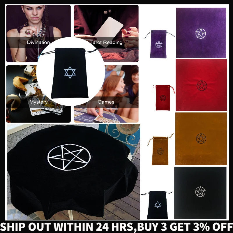 Pentagram tarot obrus s taškou Velvet oltár tarotský veštenie veštenia astrológia tarot paluba
