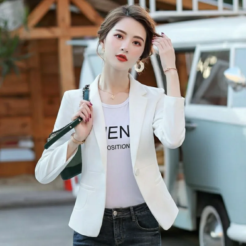 Peonfly Women Blazer 2024 Formálne blazers Lady Office Office Single Button Pockets Coat Slim Black Women Blazer Femme Jackets