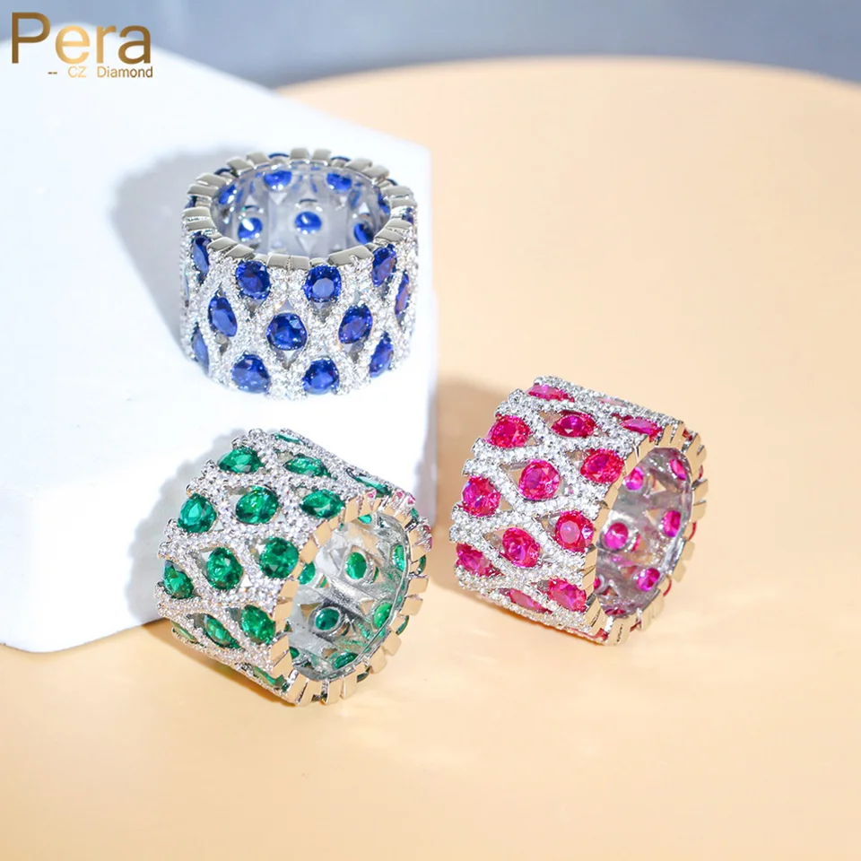 Pera oslnivé sieťové dizajn Royal Blue Cubic Zirconia Big Round Vyhlásenie Party pre ženy módne kostýmy prst šperky R043