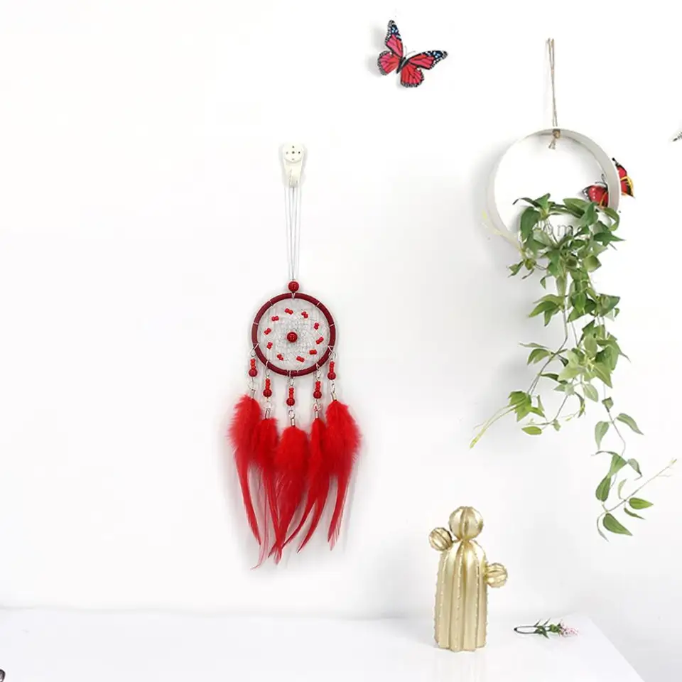 Perie Dream Catcher Kreatívne zavesenie peria snov red