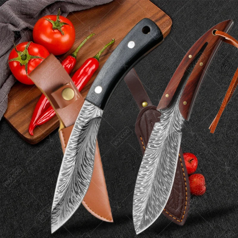 Perie Periek vyplavujúci nôž z nehrdzavejúcej ocele Mäso Cleaver Ručne kované viacerý steak kuchynský nôž ovocný štrku