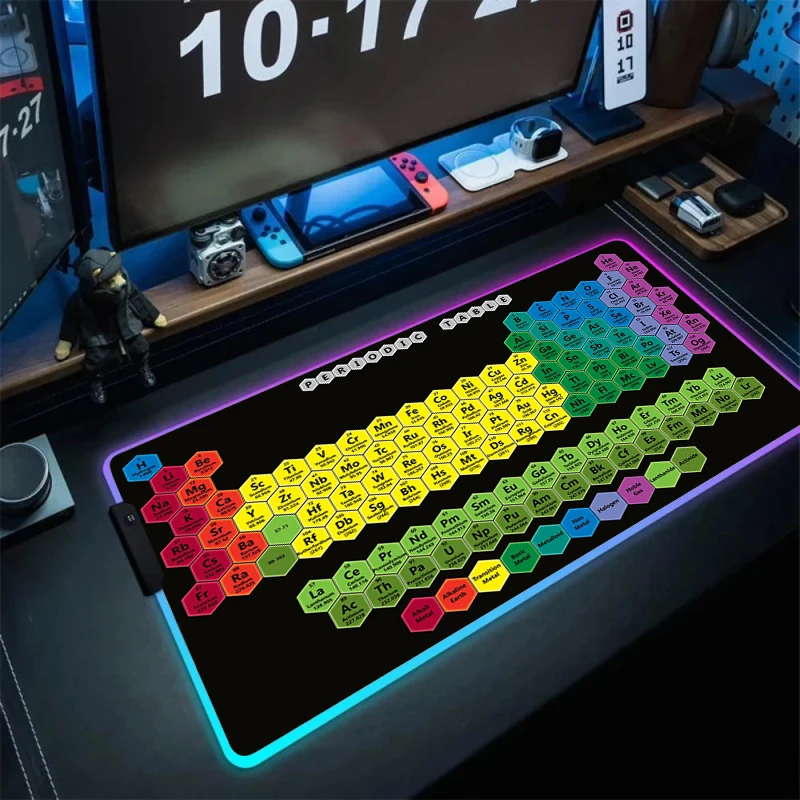 Periodická tabuľka chemických prvkov RGB Gamer Keyboard Moubboard Mouse podložka LED žiariaca myš