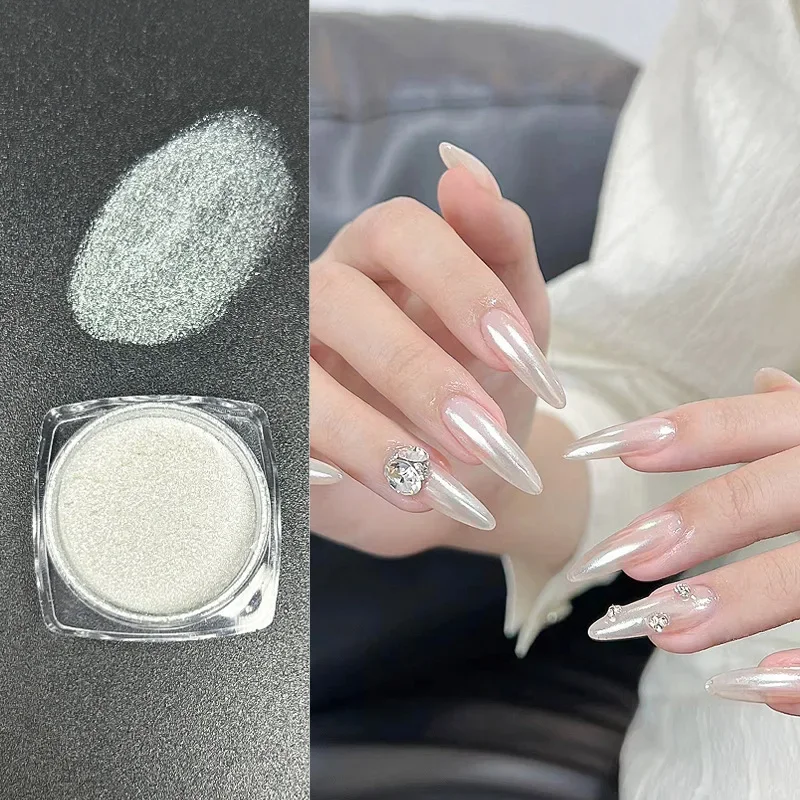 Perly biely nechtový pigment trblietky Aurora nechtový prášok