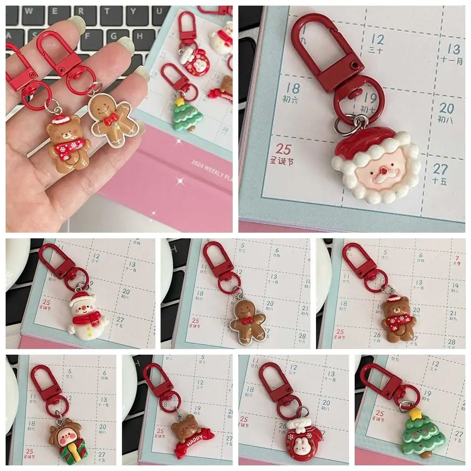 Perník muž vianočné Santa Claus Pendant Elk Snowman Vianočná živici Key reťaz kľúča Kľúčový prsteň Ozdobia batohové kúzla