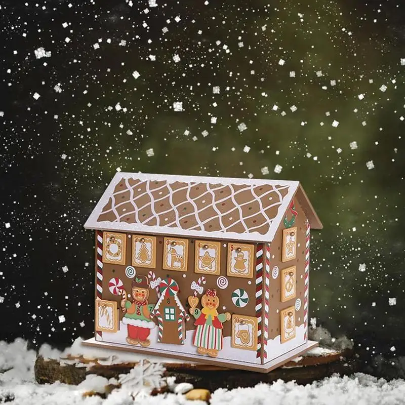 Perníkový dom Calendar 2024 ORNATION Drevený adventný kalendár roztomilý adventný kalendár s hračkami na občerstvenie hračiek pre spálne