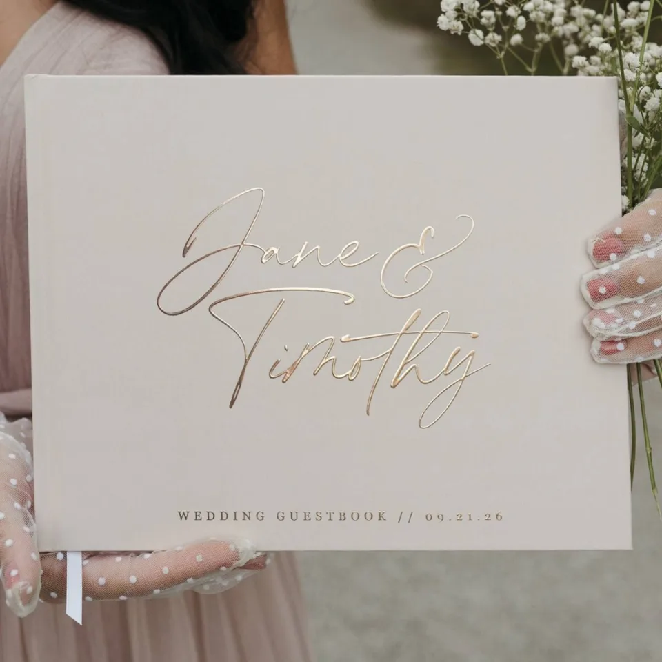Personalizovaná biela/čierna svadobná kniha Zjednodušená kniha Elegantná svadobná hostina