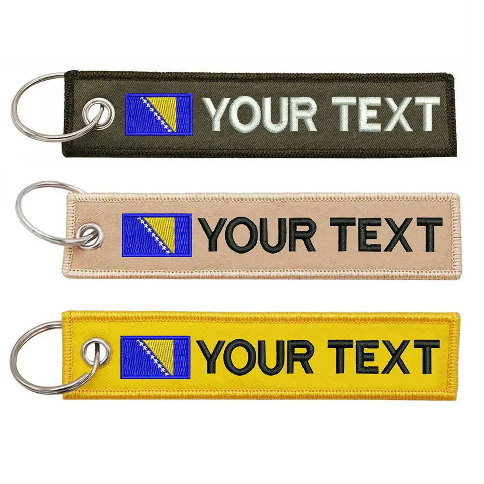 Personalizovaná Bosna a Hercegovina vlajka Keychain Prispôsobiť textovú značku obojstrannú výšivku pre motocykle automobily ATV Scooters