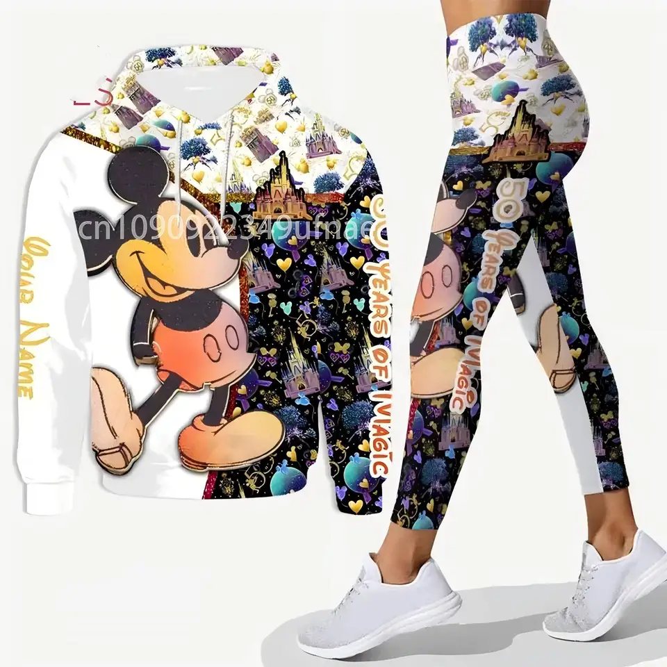 Personalizovaná Mickey Mouse 3D dámska kapucňa sada vianočné jogové nohavice Minnie jogy dámske dámske y2k Disney Yoga mikiny legíny