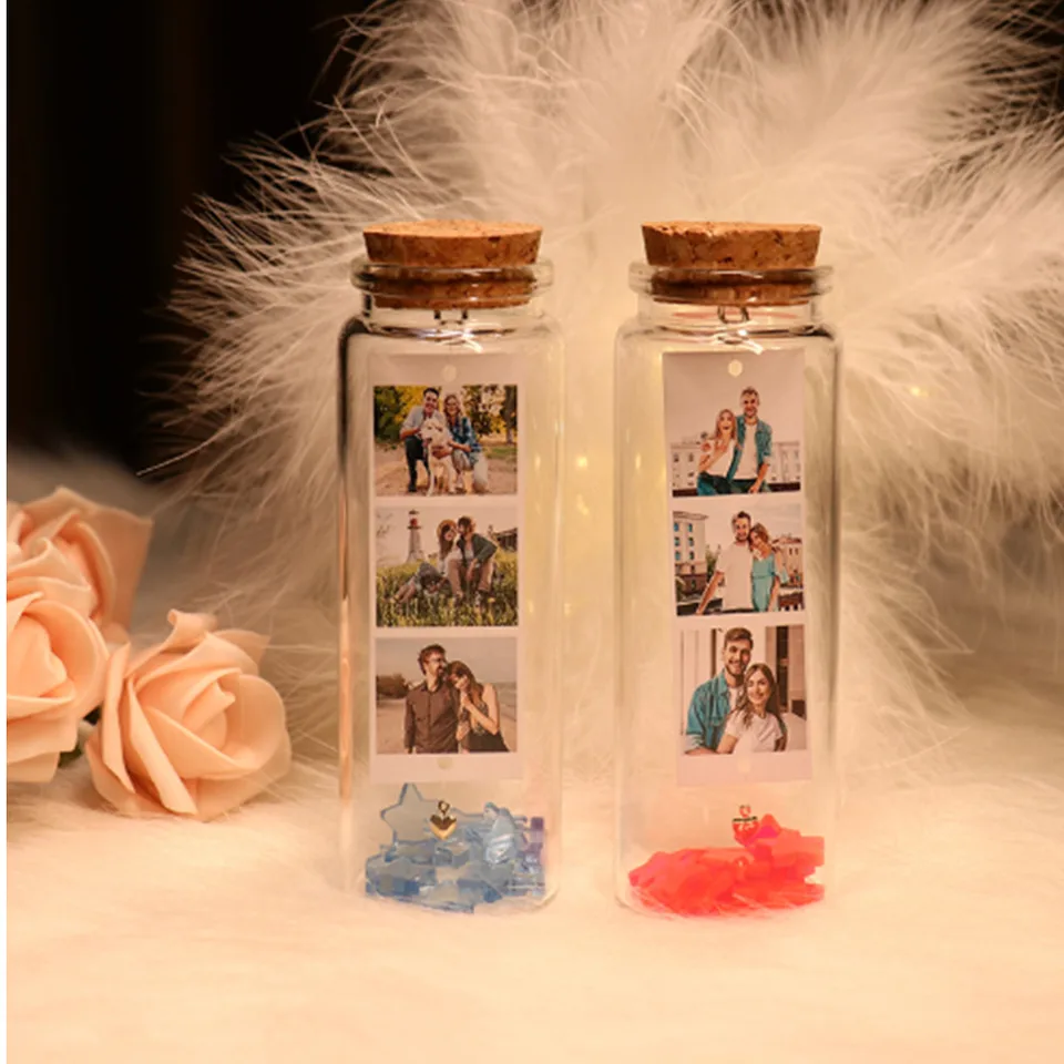 Personalizovaná mini fotografia vo fľašiach Vlastné sklenené fľašové fľaše fľaštičky poháre s korkom, ktoré si želajú svadobnú fľašu