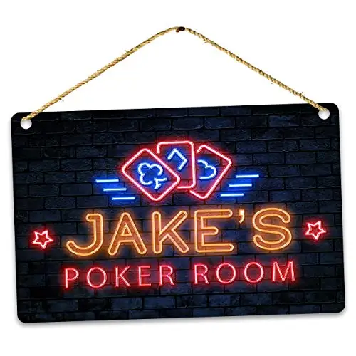 Personalizovaná pokerová izba Názov, vlastný neón Glow Man Cave Plaque Wall Plagát cínový znak Vintage BBQ Restaurant Evening Caf
