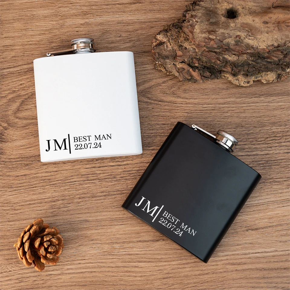 Personalizovaná vyrytá banka Custom 6oz Hipflask Svadobný darček nápad otcov