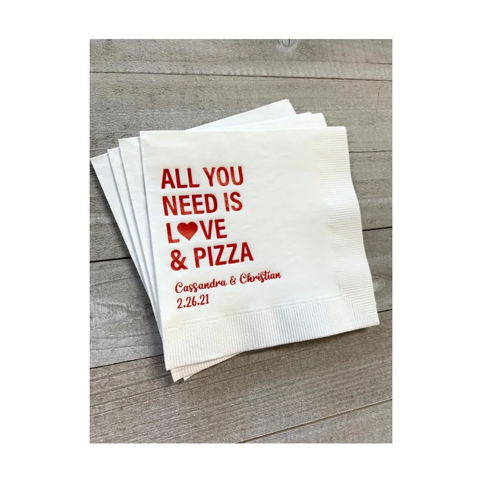 Personalizované 3 hnedé svadobné obrúsky všetko, čo potrebujete, je láska a pizza Všetky veľkosti dostupné veľa farieb a tlači
