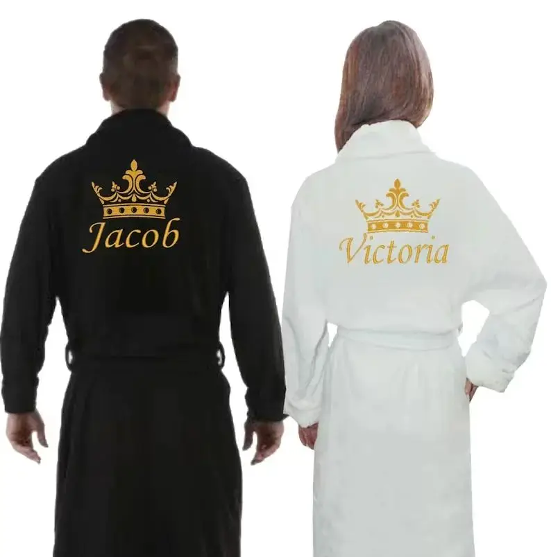Personalizované jeho a jej dresingové šaty prispôsobené menom páry župany Terry Unisex Robe Monogrammed Mrs Mr Matching Robes