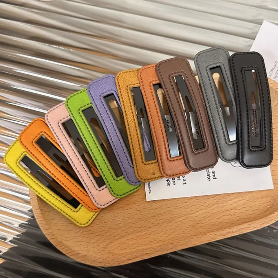 Personalizované kožené štvorcové kožené kožené vlasy geometria cukrovinky Candy Girl Hairpin Barrettes Kórejský štýl bočný klip dievčatá dievčatá