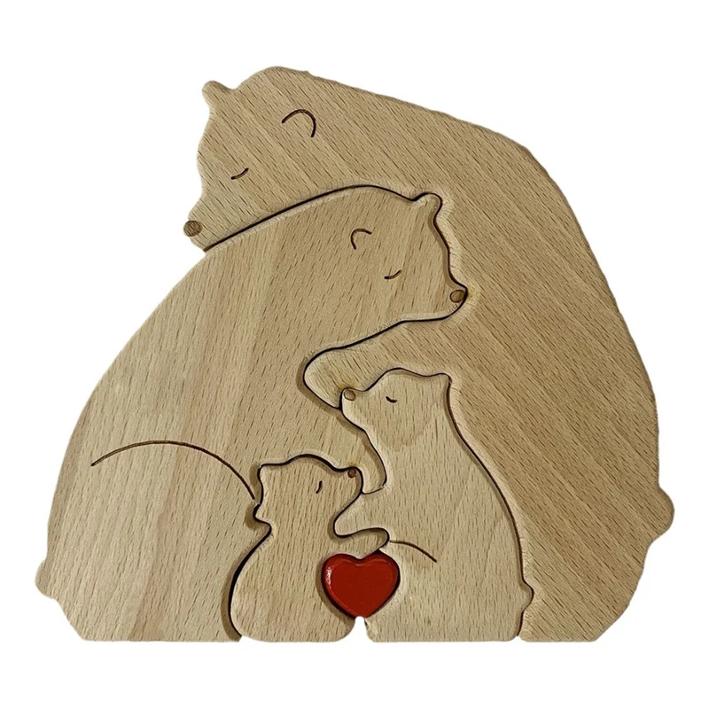 Personalizované medvedie priezviská puzzle, vlastné drevené sochárske dekoratívne darčeky pre mamu a otca, rodinná puzzle ľahko použiteľná
