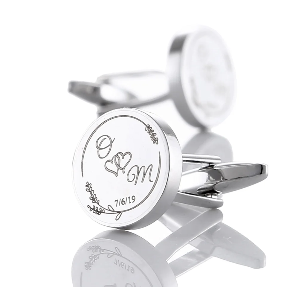 Personalizované meno dátum Cufflinks for Mens Prispôsobené iniciály Groom Cuffs Gomgon Svadobné kúsky okrúhly oblek Darčeky šperky