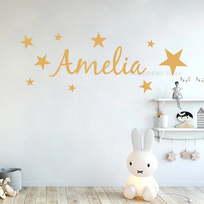 Personalizované meno nástenné nálepky Vinyl Creative Stars Boys and Girls Meno Art Decal pre detské izby dekorácie herne cn261