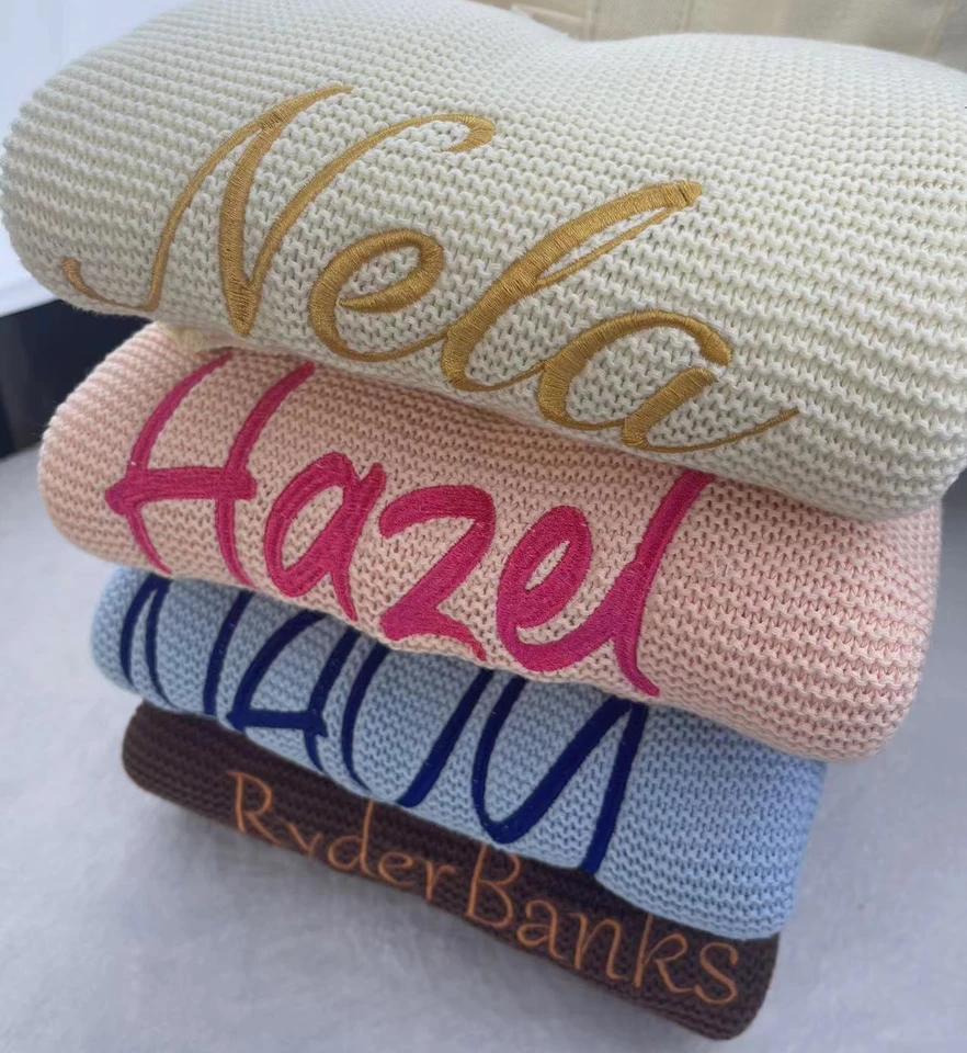 Personalizované meno pletená detská prikrývka novorodenecký vlastný vyšívaný swaddle prikrývka darček pre bábätká s menami s menami