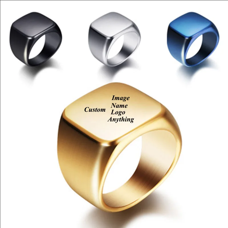 Personalizované pánske prstene Signet Rings z nehrdzavejúcej ocele Gravírovanie pásmo Prispôsobte si rytie mužské šperky bratské prstene BFF Custom Gift