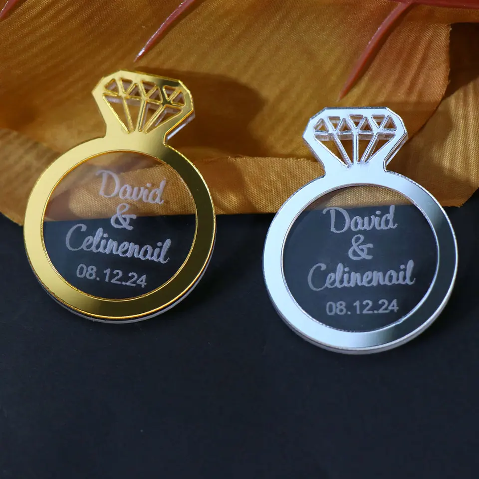 Personalizovaný akrylový diamantový svadobný znak vyrytý vlastný názov pre svadbu a zásnubné zrkadlo Gold Darček