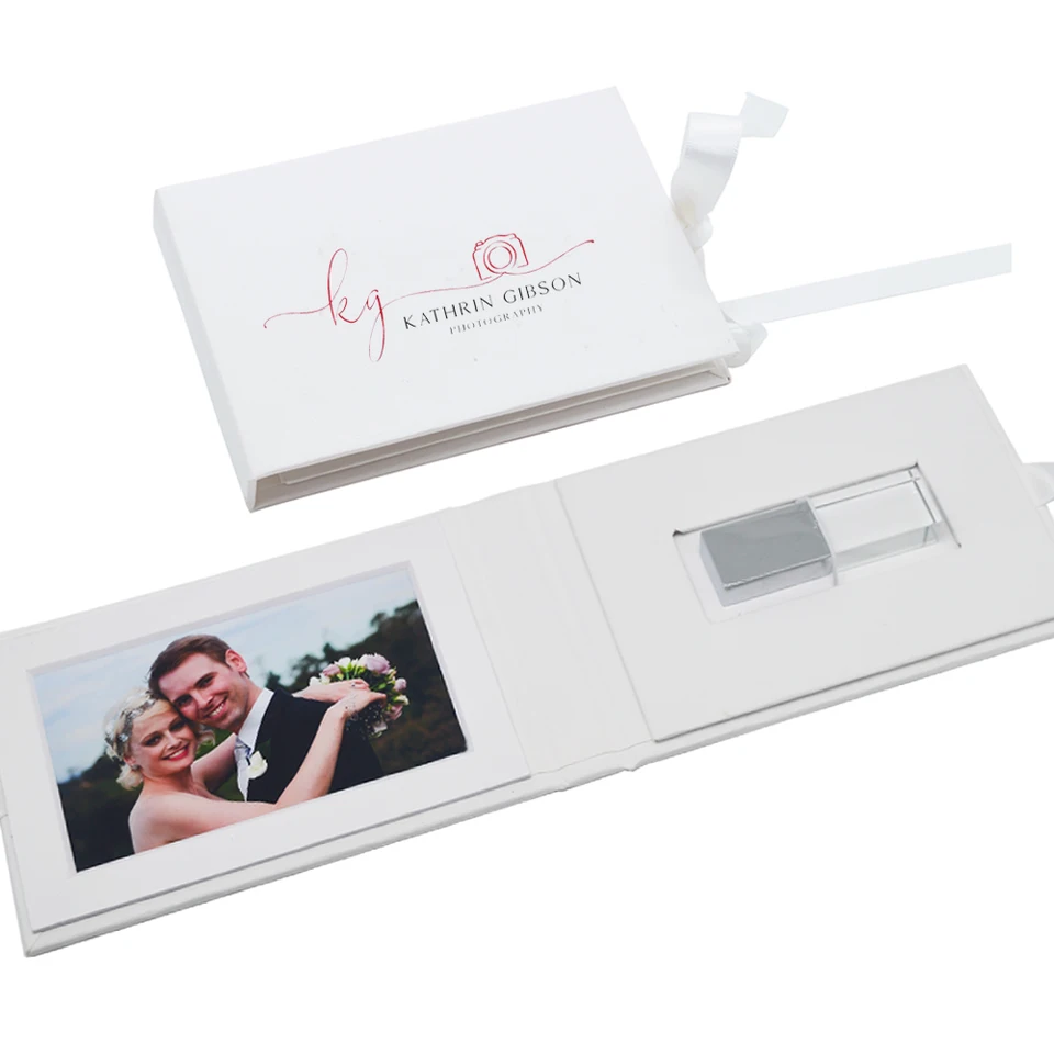 Personalizovaný biely papier USB puzdro obal ruky vyrábaný vlastný logo Paper USB Box s oknom s fotografiou - balenie bleskovej jednotky