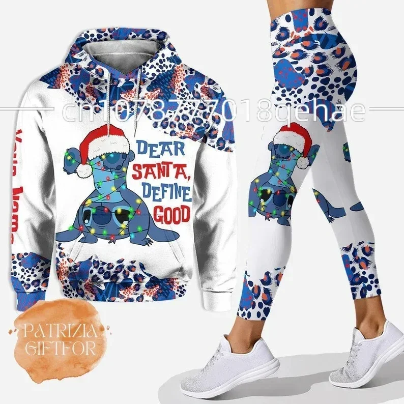 Personalizovaný Disney Stitch Vianoce 3D dámska mikina a legíny obleky Minnie Yoga Pants Sweatpants Fashion Sports Suit