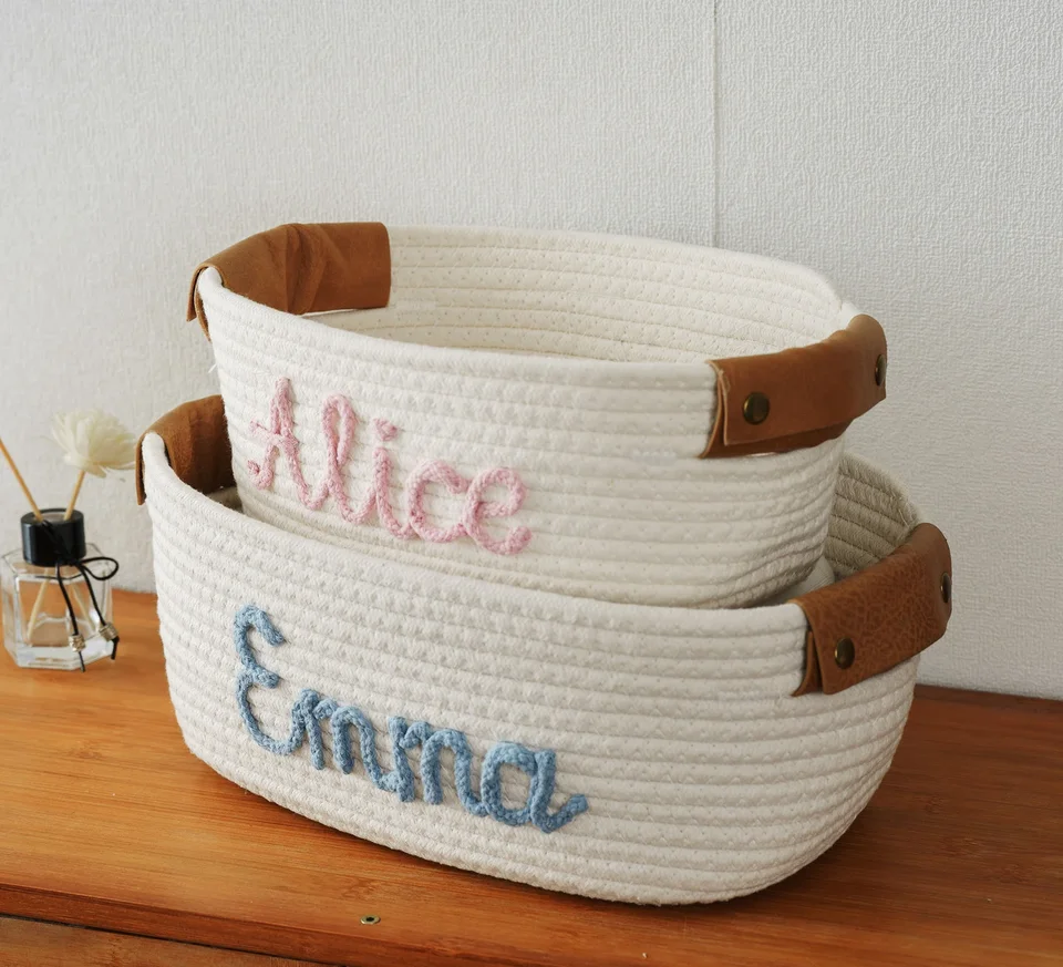 Personalizovaný kôš pre bábätká, chlapčenské darčekové hračky Skladovacie bavlnené lano Custom Name Organizátor Nursery novorodenecké pletenie Krsty darčeky