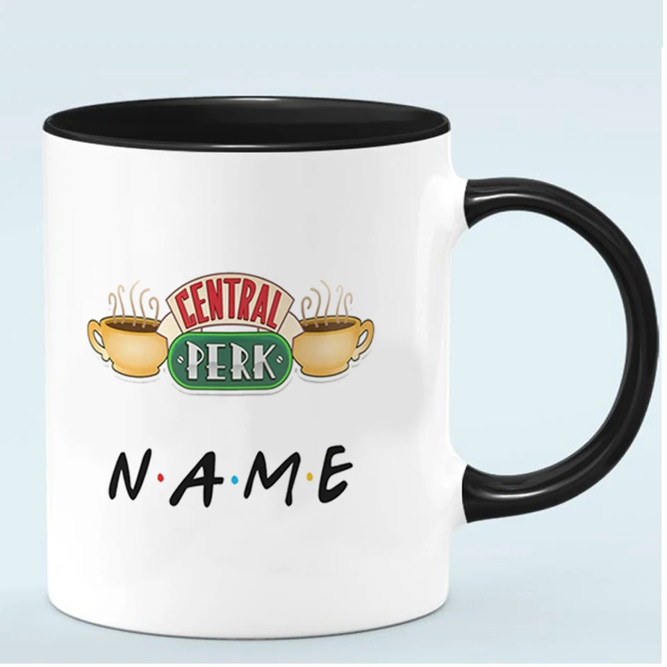Personalizovaný priateľ Name Friends TV Show Central Perk Káva hrnček 11oz čierna ružová keramická čajový šálka narodeninový darček