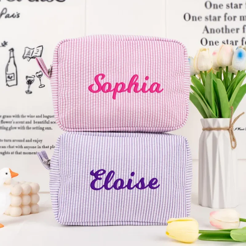 Personalizovaný Seersucker Cosmetic Bag Monogrammed toaletr