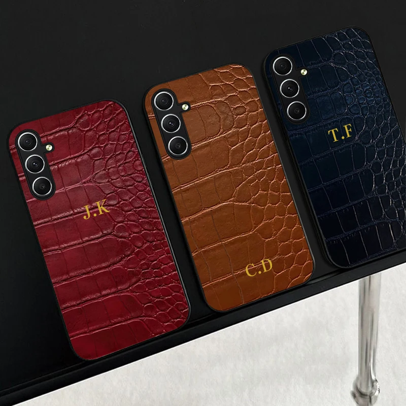 Personalizovaný vlastný názov Krokodílové kožené puzdro pre Samsung Galaxy A05 A05S A15 A25 A35 A55 A14 A34 A54 5G A12 A52 A52S A51 A51 A71