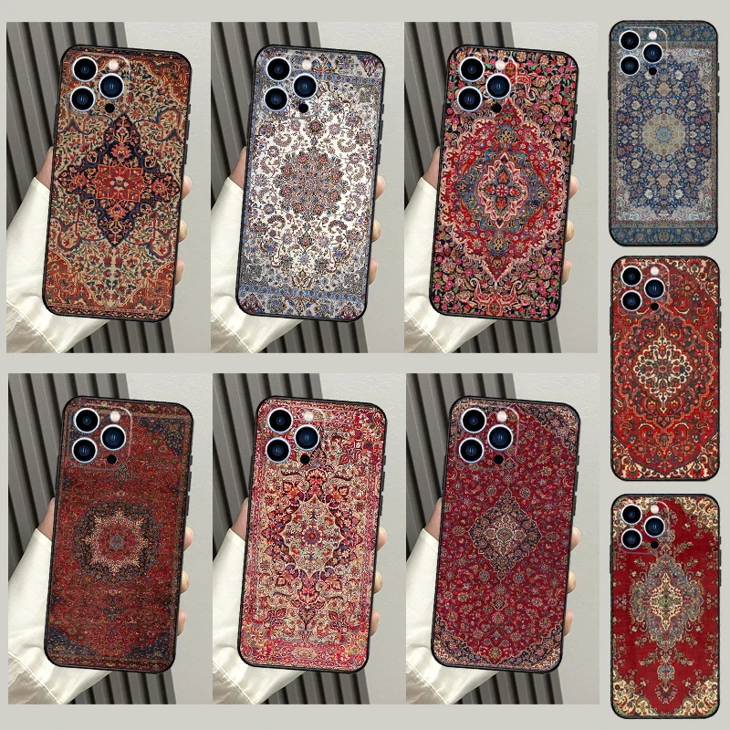Perzský koberec kvetinový kryt pre iPhone 16 15 12 13 Mini 11 12 13 14 Pro Max X XS Max Plus xr telefónu